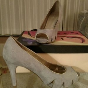 Taupe Open Toe Pumps